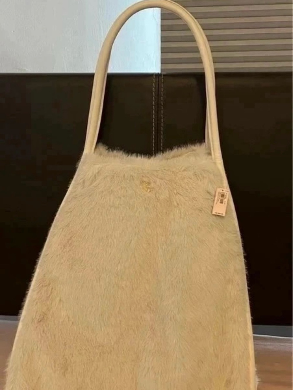 Faux Fur Shoulder Bag in Cream
